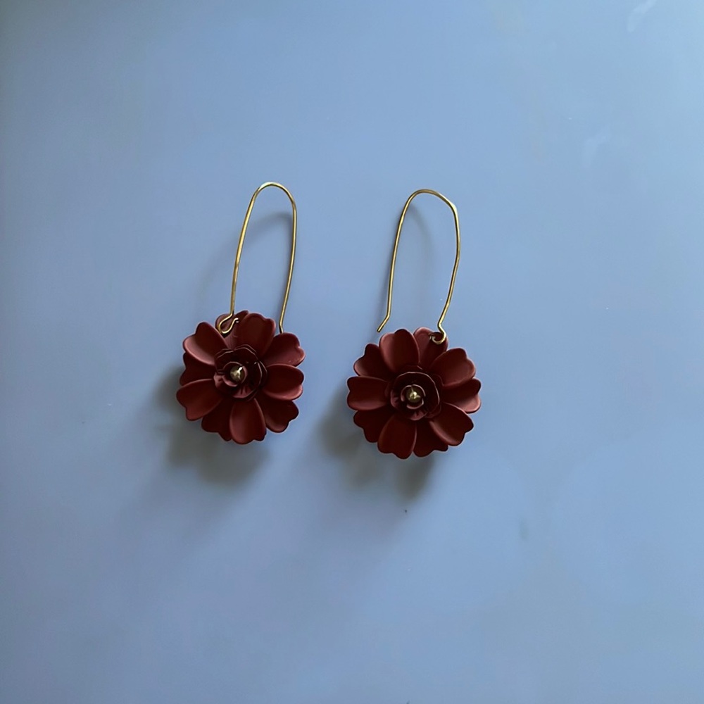 Burgundy flower earrings